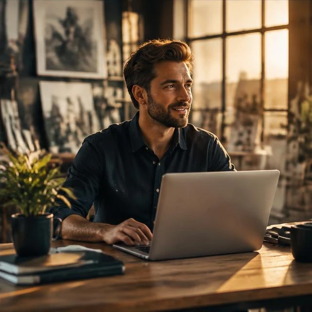 Business owner reviewing creative campaign content